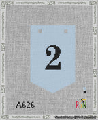 A taped needlepoint canvas with the design: Banner 13 mesh count Pointed 2 Black on Light Blue.