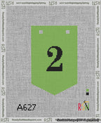 A taped needlepoint canvas with the design: Banner 13 mesh count Pointed 2 Black on Light Green.