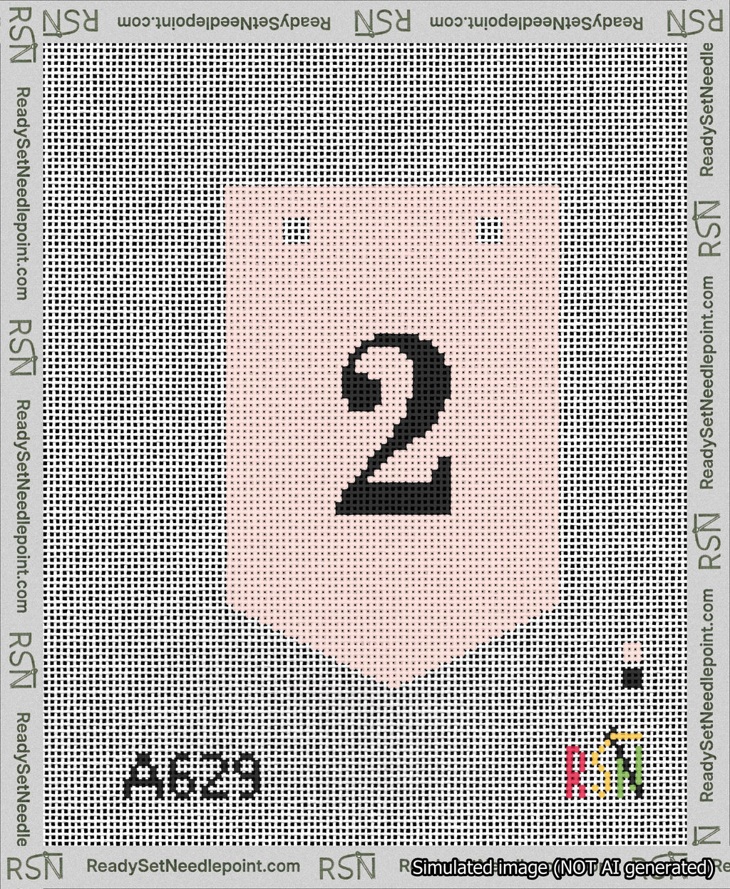 A taped needlepoint canvas with the design: Banner 13 mesh count Pointed 2 Black on Pink.