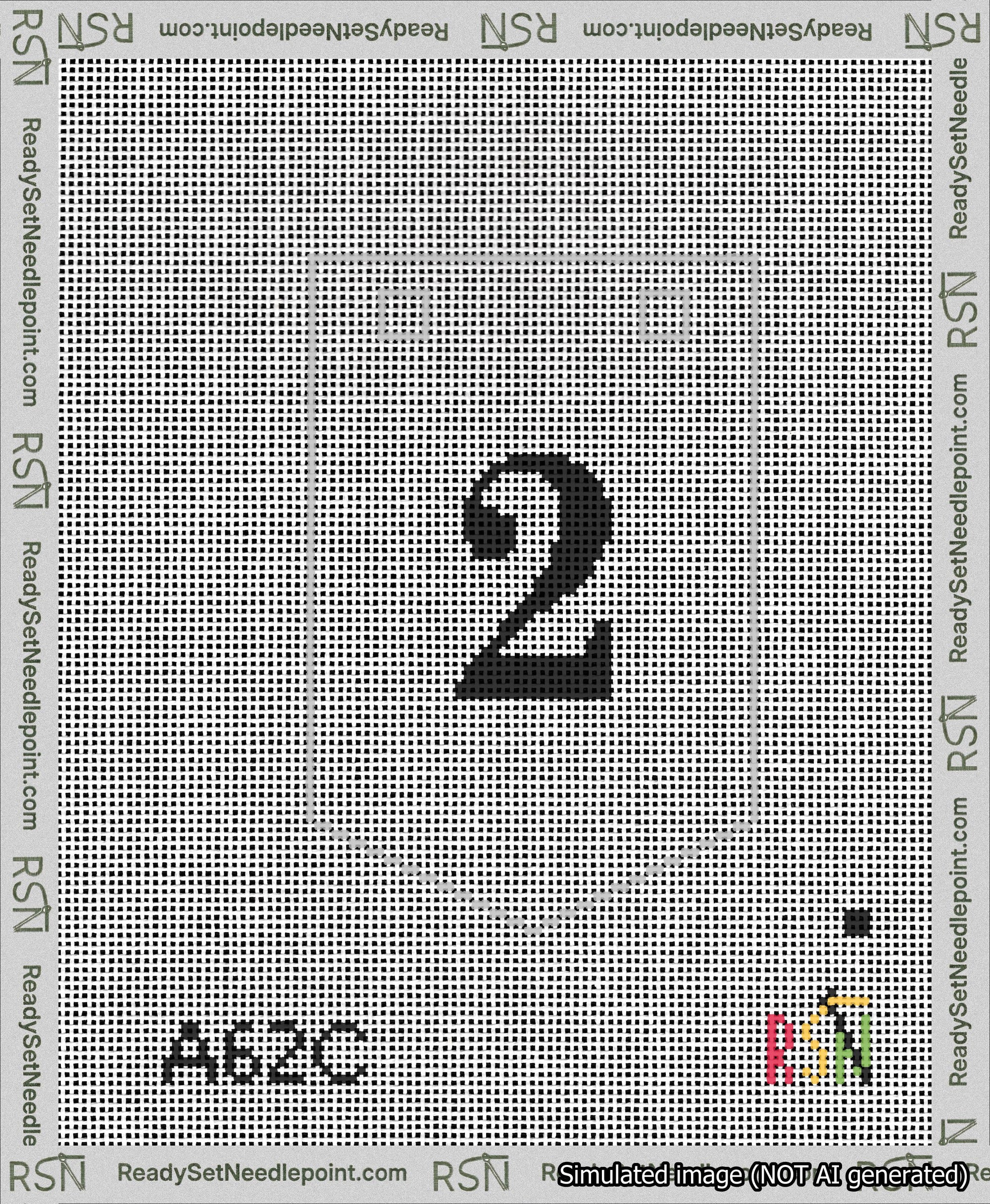 A taped needlepoint canvas with the design: Banner 13 mesh count Pointed 2 Black on White.