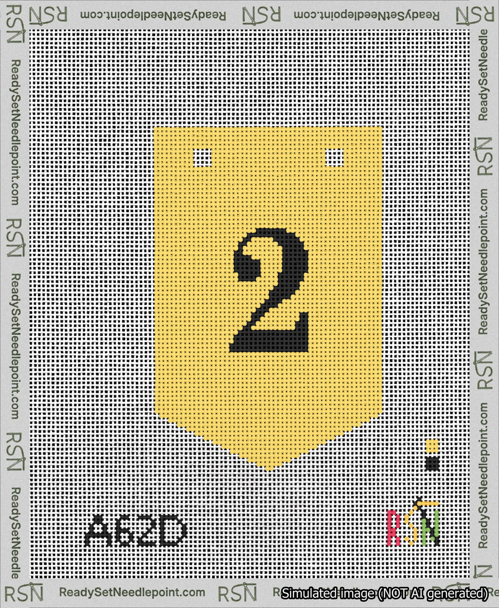 A taped needlepoint canvas with the design: Banner 13 mesh count Pointed 2 Black on Yellow.