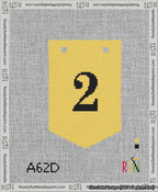 A taped needlepoint canvas with the design: Banner 13 mesh count Pointed 2 Black on Yellow.