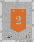 A taped needlepoint canvas with the design: Banner 13 mesh count Pointed 2 White on Orange.