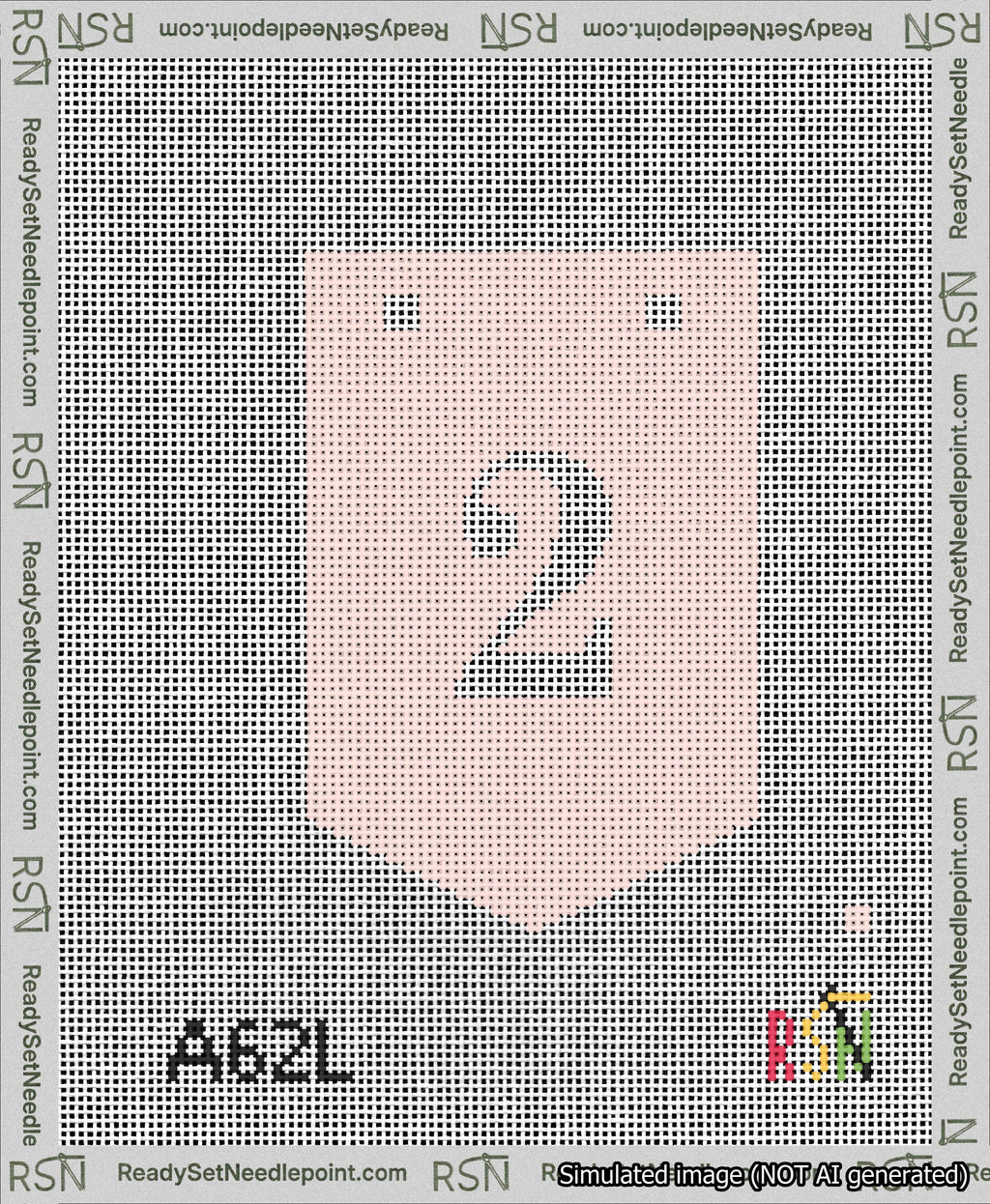 A taped needlepoint canvas with the design: Banner 13 mesh count Pointed 2 White on Pink.