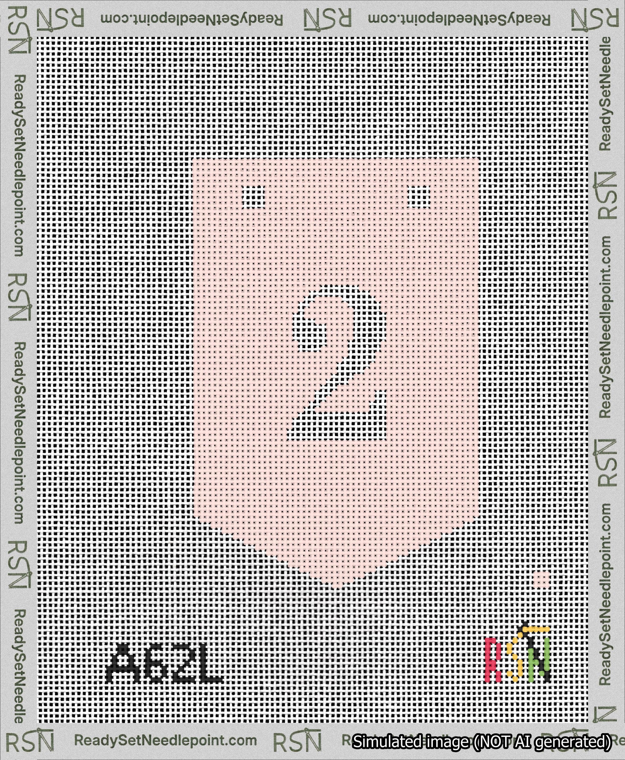 A taped needlepoint canvas with the design: Banner 13 mesh count Pointed 2 White on Pink.