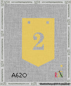 A taped needlepoint canvas with the design: Banner 13 mesh count Pointed 2 White on Yellow.