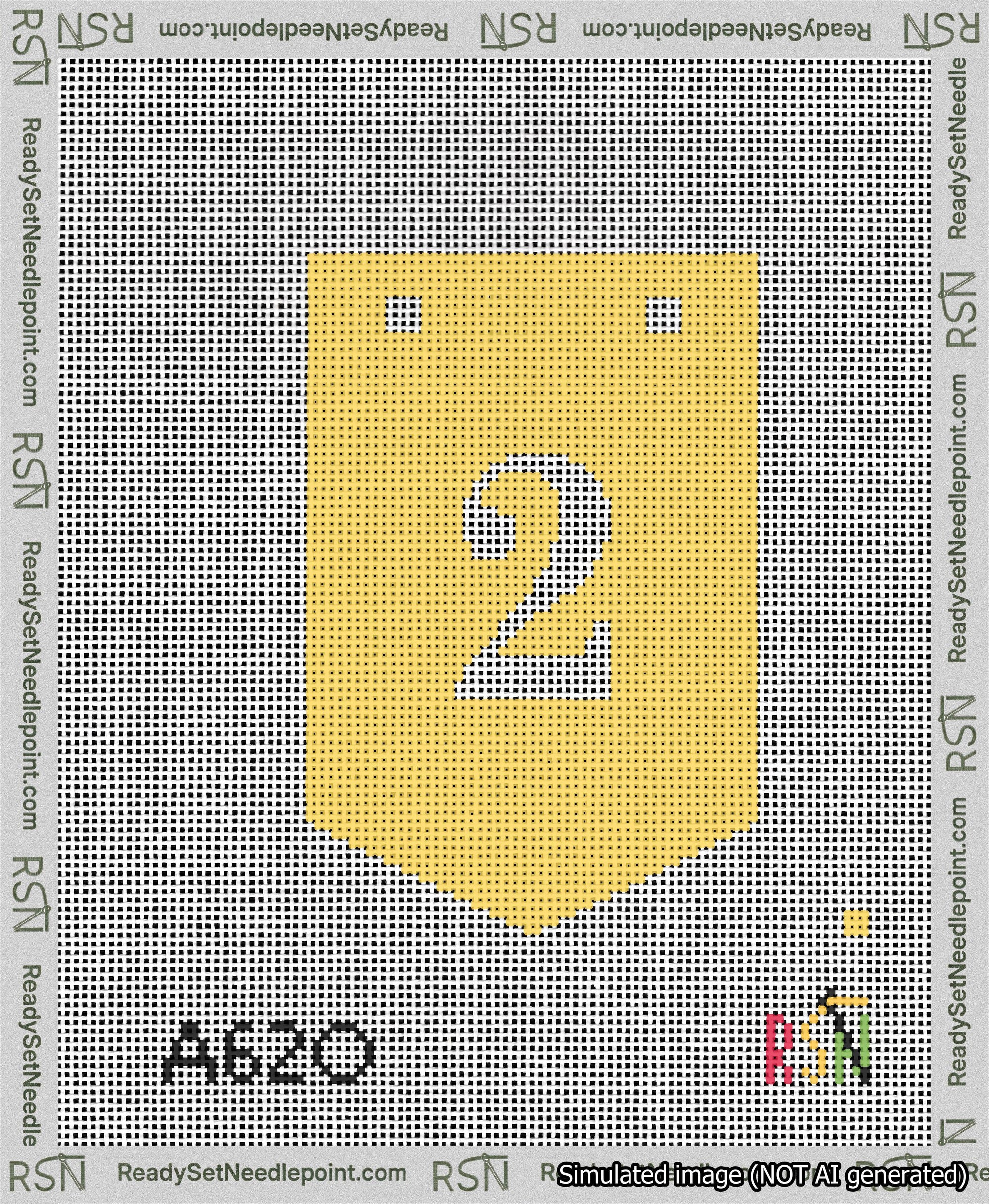 A taped needlepoint canvas with the design: Banner 13 mesh count Pointed 2 White on Yellow.