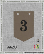 A taped needlepoint canvas with the design: Banner 13 mesh count Pointed 3 Black on Brown.