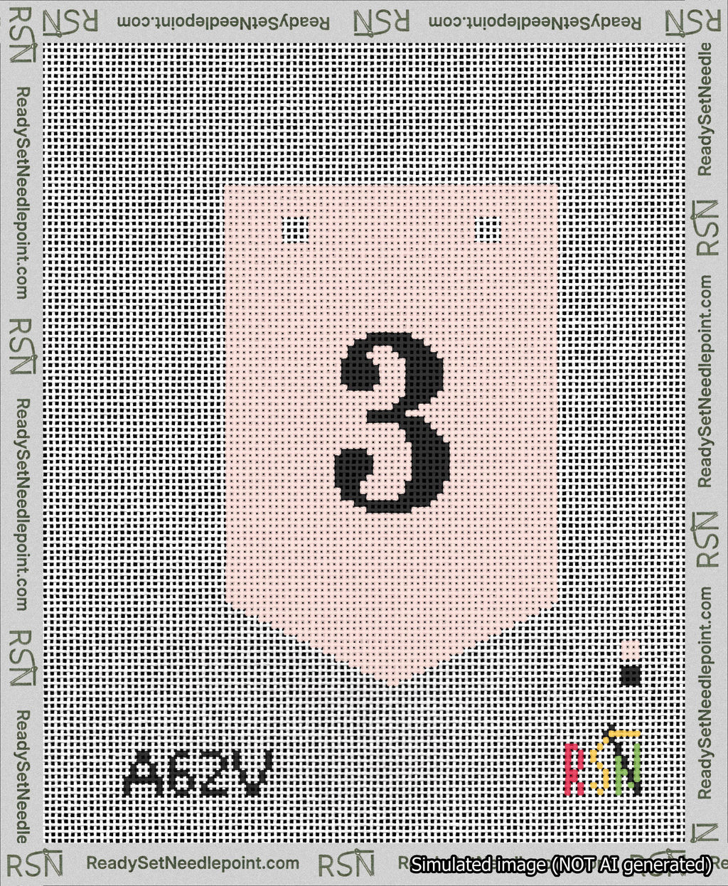 A taped needlepoint canvas with the design: Banner 13 mesh count Pointed 3 Black on Pink.