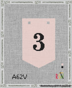 A taped needlepoint canvas with the design: Banner 13 mesh count Pointed 3 Black on Pink.