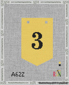 A taped needlepoint canvas with the design: Banner 13 mesh count Pointed 3 Black on Yellow.