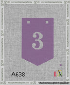 A taped needlepoint canvas with the design: Banner 13 mesh count Pointed 3 White on Purple.