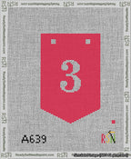 A taped needlepoint canvas with the design: Banner 13 mesh count Pointed 3 White on Red.