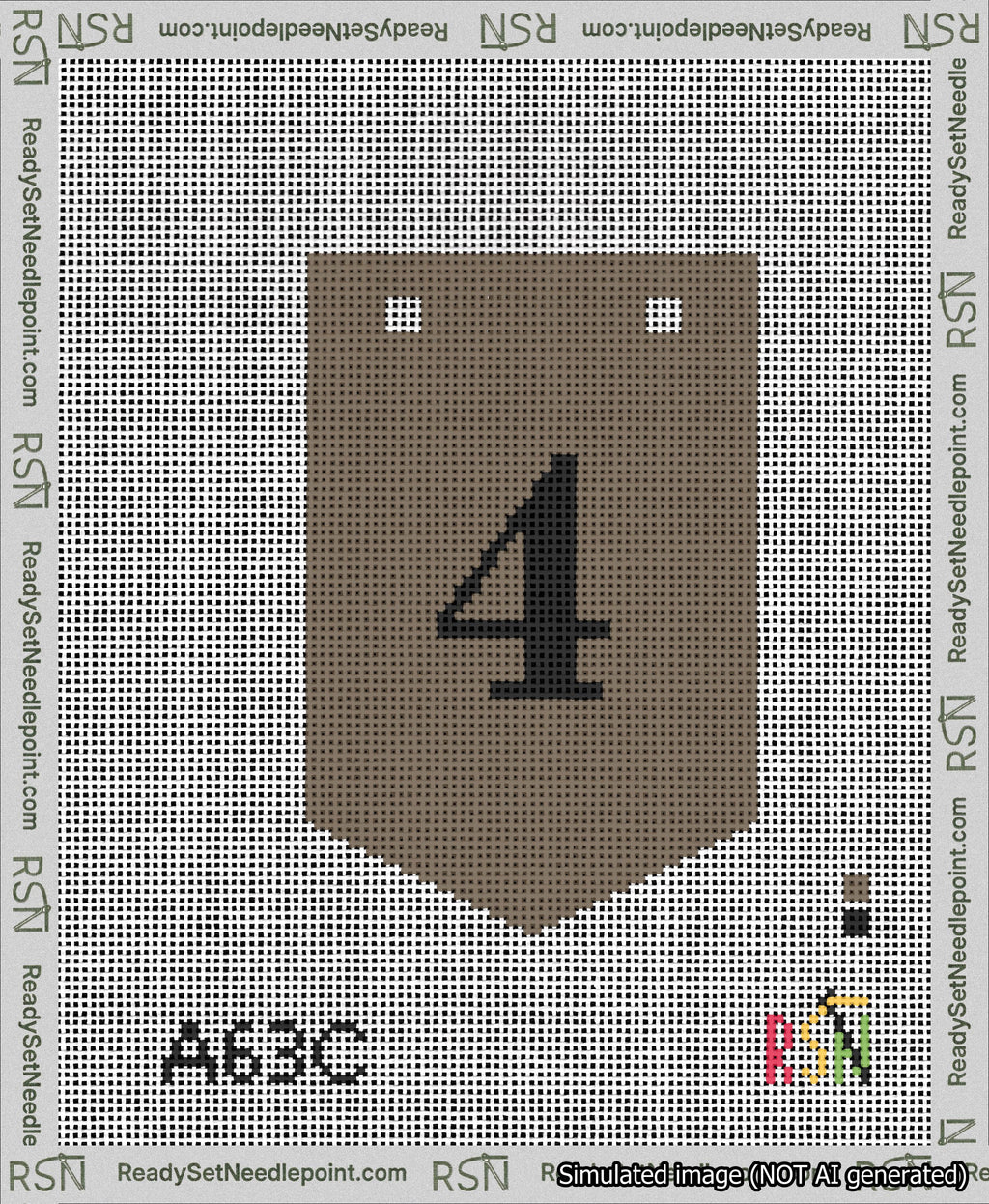 A taped needlepoint canvas with the design: Banner 13 mesh count Pointed 4 Black on Brown.