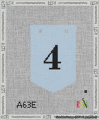 A taped needlepoint canvas with the design: Banner 13 mesh count Pointed 4 Black on Light Blue.