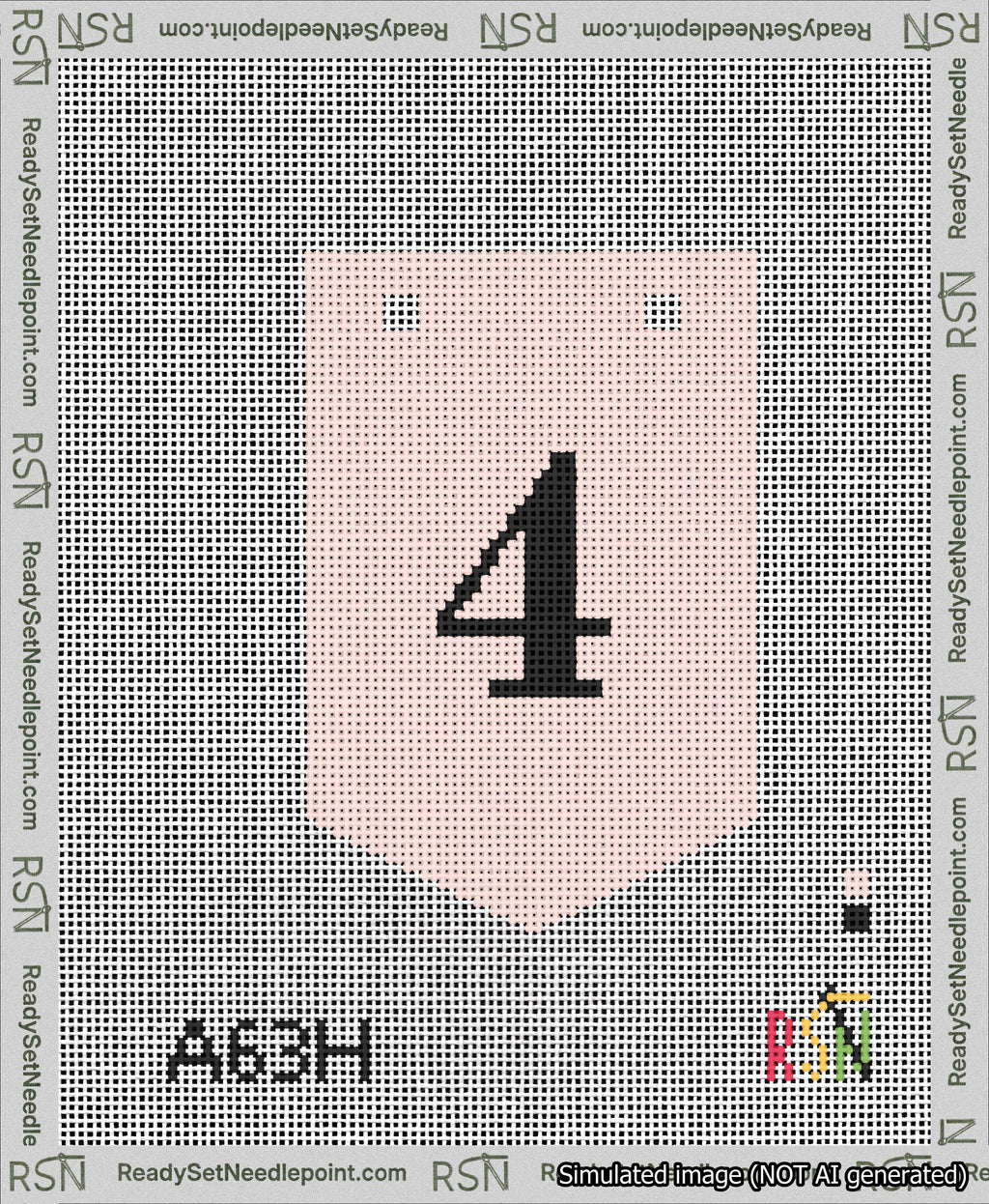 A taped needlepoint canvas with the design: Banner 13 mesh count Pointed 4 Black on Pink.