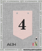 A taped needlepoint canvas with the design: Banner 13 mesh count Pointed 4 Black on Pink.