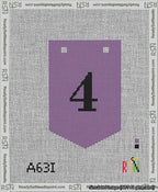 A taped needlepoint canvas with the design: Banner 13 mesh count Pointed 4 Black on Purple.