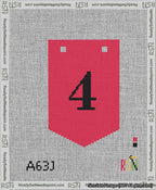 A taped needlepoint canvas with the design: Banner 13 mesh count Pointed 4 Black on Red.