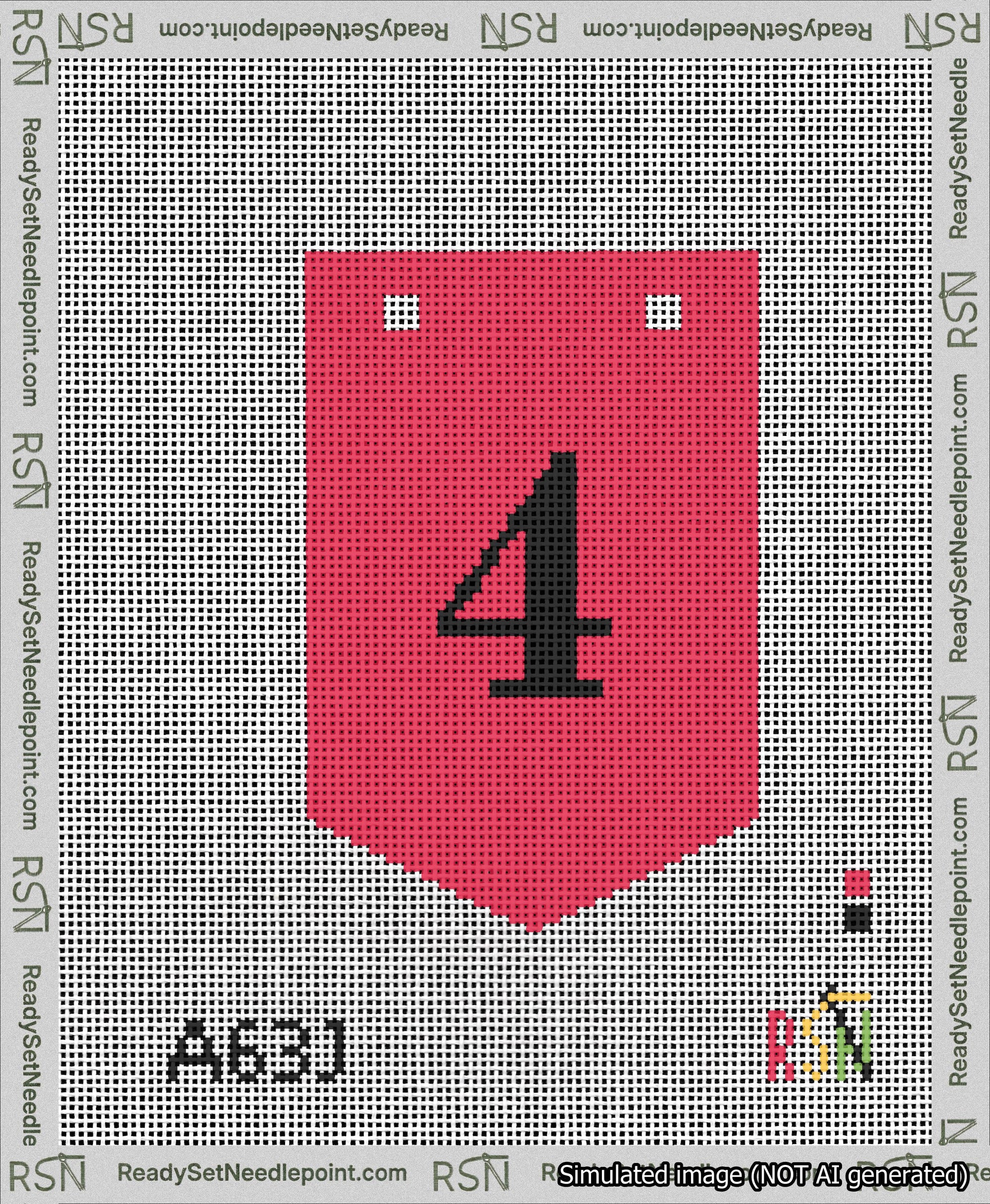 A taped needlepoint canvas with the design: Banner 13 mesh count Pointed 4 Black on Red.