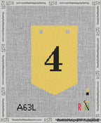 A taped needlepoint canvas with the design: Banner 13 mesh count Pointed 4 Black on Yellow.