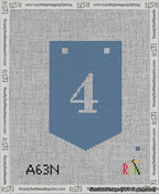 A taped needlepoint canvas with the design: Banner 13 mesh count Pointed 4 White on Blue.
