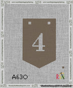 A taped needlepoint canvas with the design: Banner 13 mesh count Pointed 4 White on Brown.