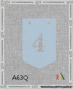 A taped needlepoint canvas with the design: Banner 13 mesh count Pointed 4 White on Light Blue.