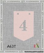 A taped needlepoint canvas with the design: Banner 13 mesh count Pointed 4 White on Pink.
