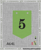 A taped needlepoint canvas with the design: Banner 13 mesh count Pointed 5 Black on Light Green.