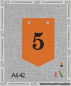 A taped needlepoint canvas with the design: Banner 13 mesh count Pointed 5 Black on Orange.