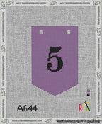 A taped needlepoint canvas with the design: Banner 13 mesh count Pointed 5 Black on Purple.