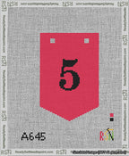 A taped needlepoint canvas with the design: Banner 13 mesh count Pointed 5 Black on Red.