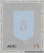 A taped needlepoint canvas with the design: Banner 13 mesh count Pointed 5 White on Light Blue.