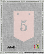 A taped needlepoint canvas with the design: Banner 13 mesh count Pointed 5 White on Pink.