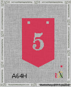 A taped needlepoint canvas with the design: Banner 13 mesh count Pointed 5 White on Red.