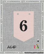 A taped needlepoint canvas with the design: Banner 13 mesh count Pointed 6 Black on Pink.