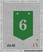 A taped needlepoint canvas with the design: Banner 13 mesh count Pointed 6 White on Green.