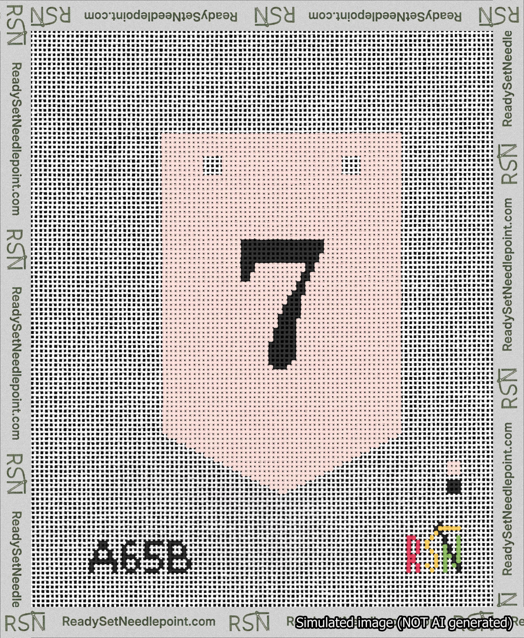 A taped needlepoint canvas with the design: Banner 13 mesh count Pointed 7 Black on Pink.