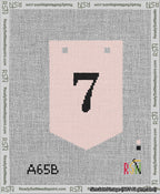 A taped needlepoint canvas with the design: Banner 13 mesh count Pointed 7 Black on Pink.
