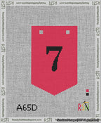 A taped needlepoint canvas with the design: Banner 13 mesh count Pointed 7 Black on Red.