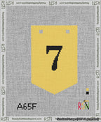 A taped needlepoint canvas with the design: Banner 13 mesh count Pointed 7 Black on Yellow.