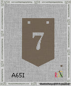 A taped needlepoint canvas with the design: Banner 13 mesh count Pointed 7 White on Brown.