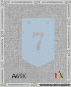A taped needlepoint canvas with the design: Banner 13 mesh count Pointed 7 White on Light Blue.