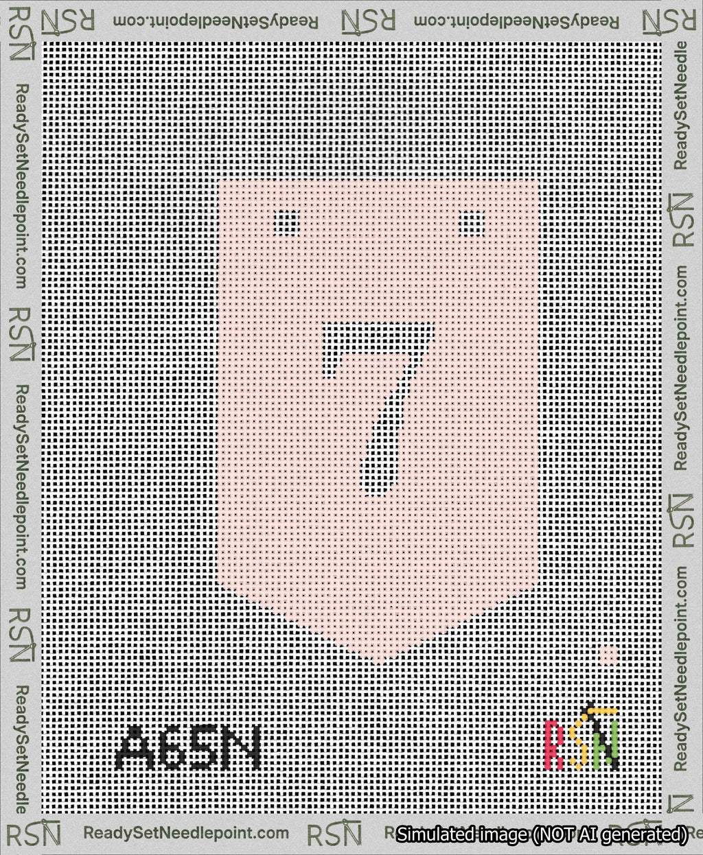 A taped needlepoint canvas with the design: Banner 13 mesh count Pointed 7 White on Pink.