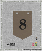 A taped needlepoint canvas with the design: Banner 13 mesh count Pointed 8 Black on Brown.
