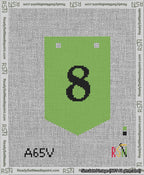 A taped needlepoint canvas with the design: Banner 13 mesh count Pointed 8 Black on Light Green.