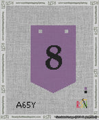 A taped needlepoint canvas with the design: Banner 13 mesh count Pointed 8 Black on Purple.