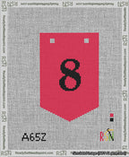 A taped needlepoint canvas with the design: Banner 13 mesh count Pointed 8 Black on Red.