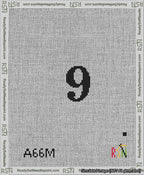 A taped needlepoint canvas with the design: Banner 13 mesh count Pointed 9 Black on White.